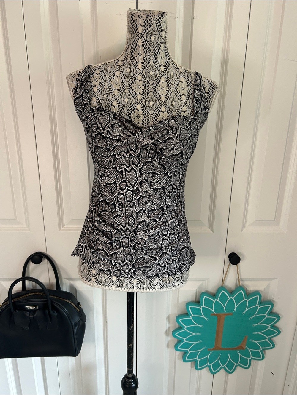 Christina Swimwear Gray Snakeskin Tankini Top Size 10